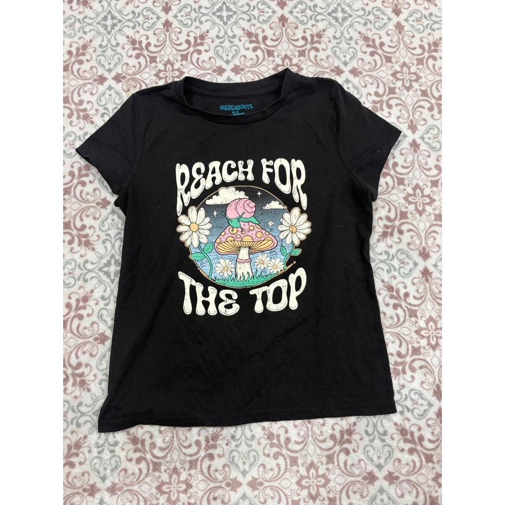 Thereabouts Girls XL 16 Reach For The Top Mushroom Snail Graphic Tee Black